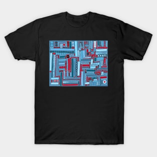 Wacky Maze - Aqua, Robin&amp;#39;s Egg Blue, Turquoise, Crimson, and Red T-Shirt